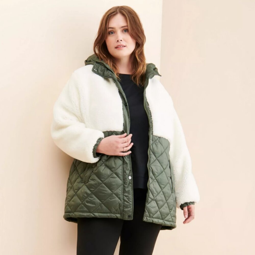 Sanctuary Quilted Sherpa Mix Coat Size Small